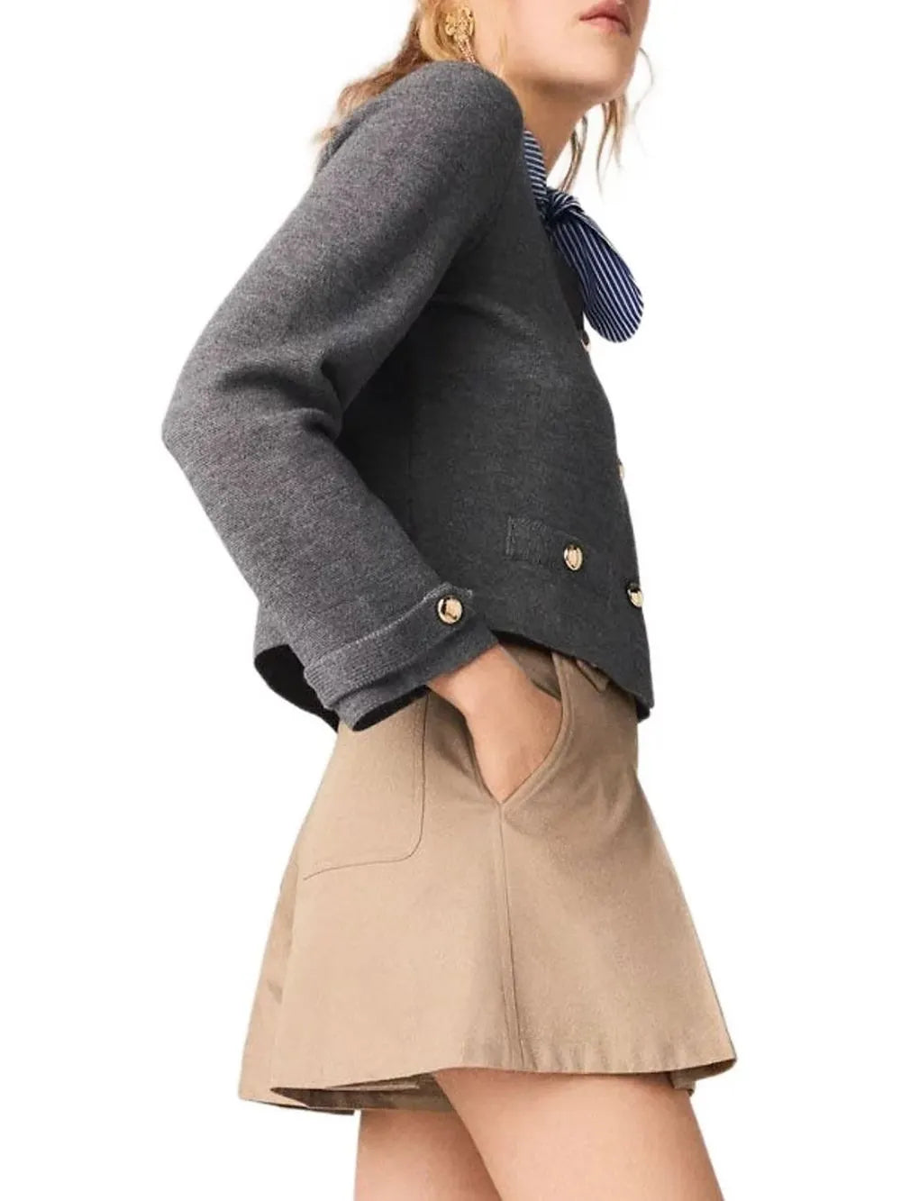 Removable Striped Collar Cardigan Flowering Girl