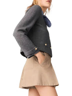 Removable Striped Collar Cardigan Flowering Girl