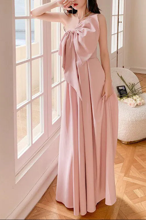 Dolores Oversized Bow Strapless Maxi Dress-Pink Flowering Girl