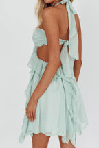 Mint Green Halter Ruffled Mini Dress Flowering Girl