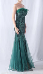 Choire Green Sequin Feather Maxi Dress Flowering Girl