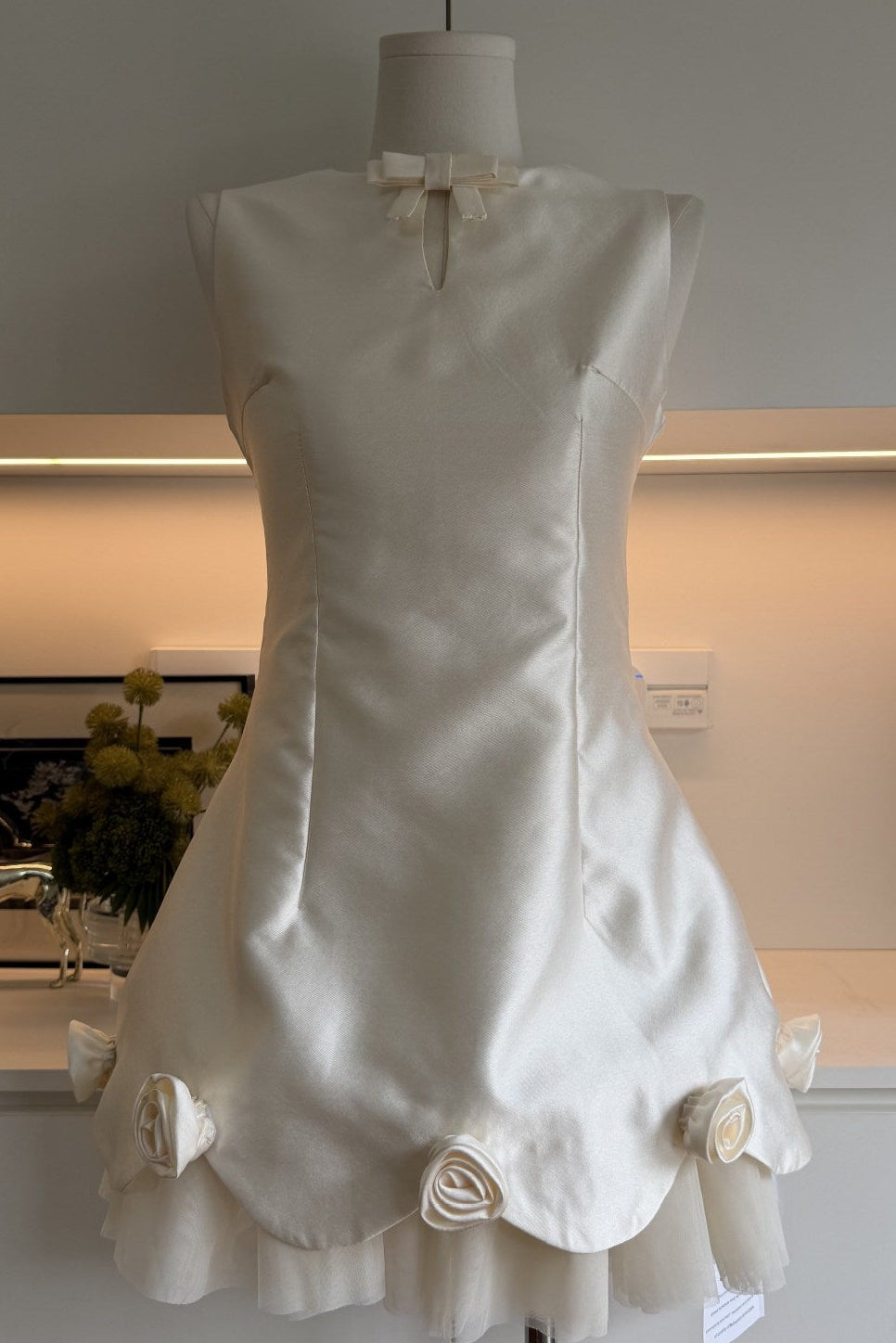 Mini Dress with Rose Appliqués and Bow Detail Flowering Girl