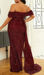 Berlynn Red Sequin Off-Shoulder Plus Size Maxi Dress Flowering Girl