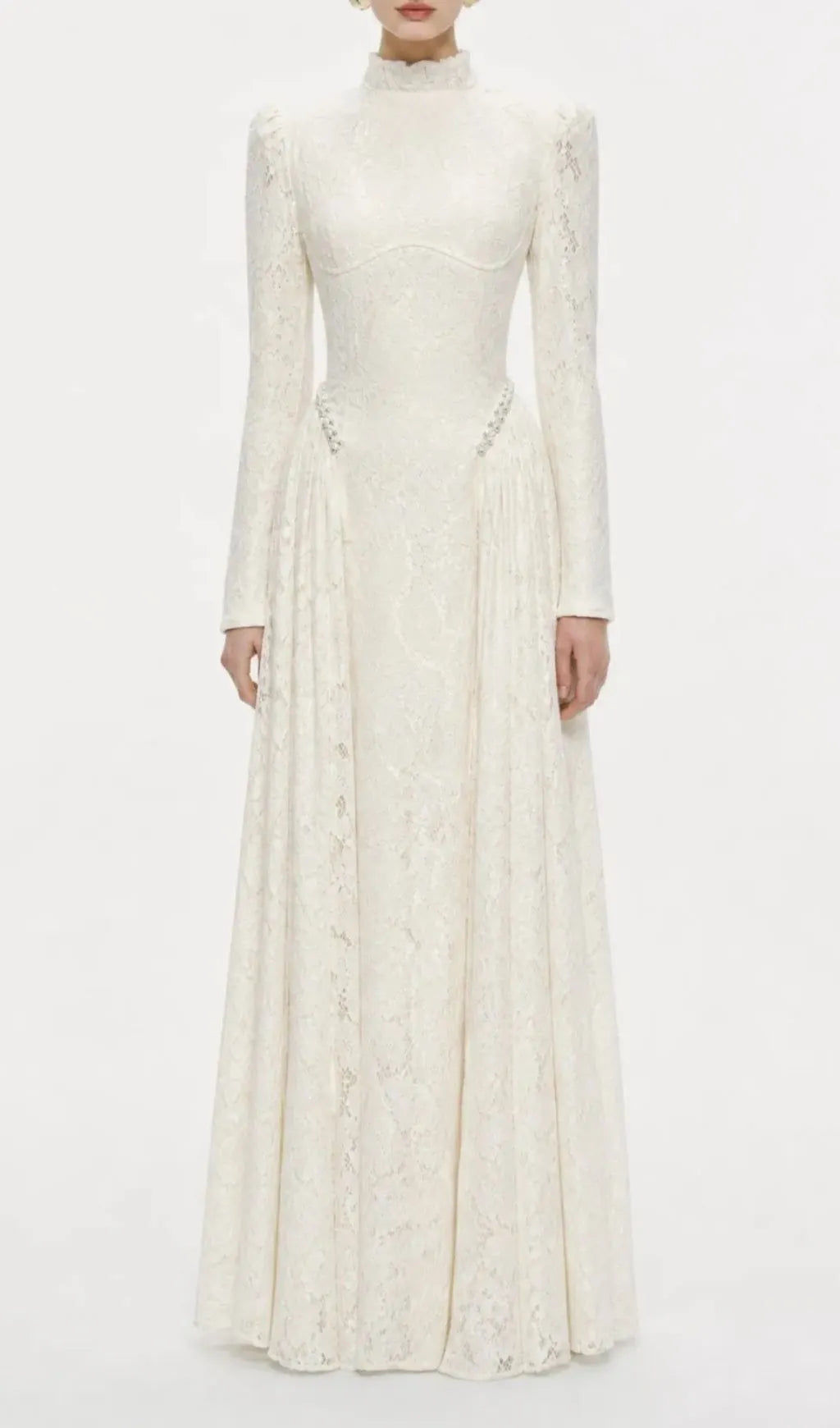 Macey Lace Long Sleeve Beaded Maxi Dress Flowering Girl