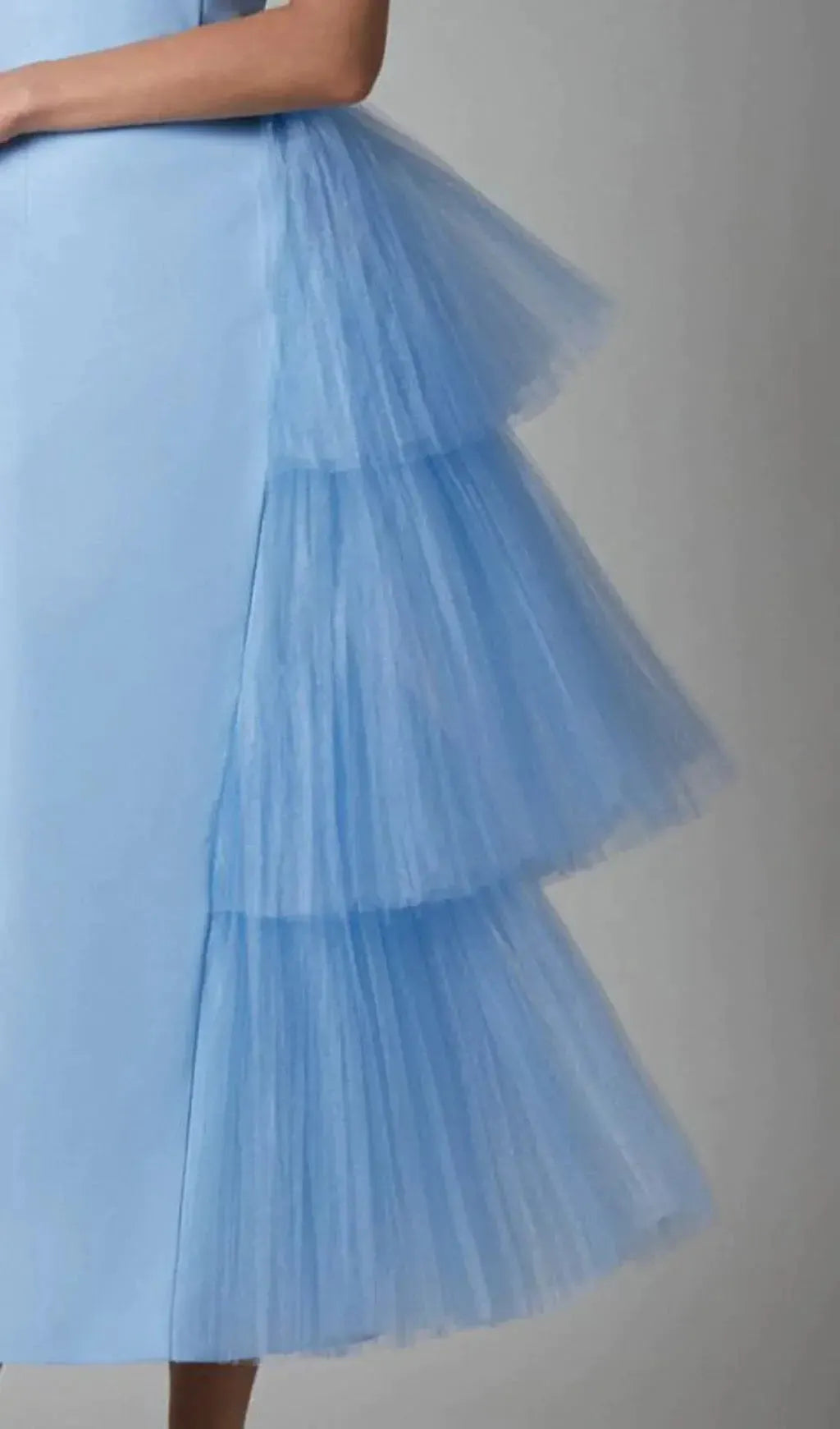 Mesh Stitched Dress In Light Blue Flowering Girl