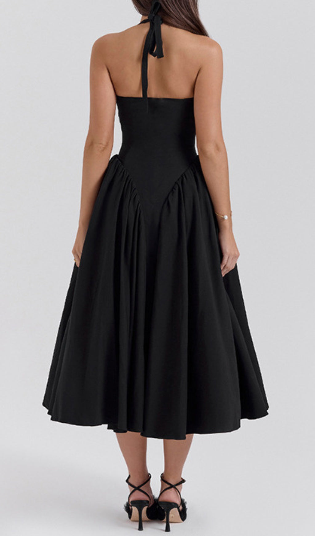 Dierdra Black Halter Midi Dress Flowering Girl