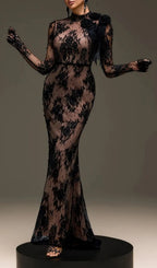 Varnelis Backless Pearl Lace Maxi Dress Flowering Girl