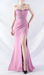 Chizue Purple Strapless Corset Split Maxi Dress Flowering Girl