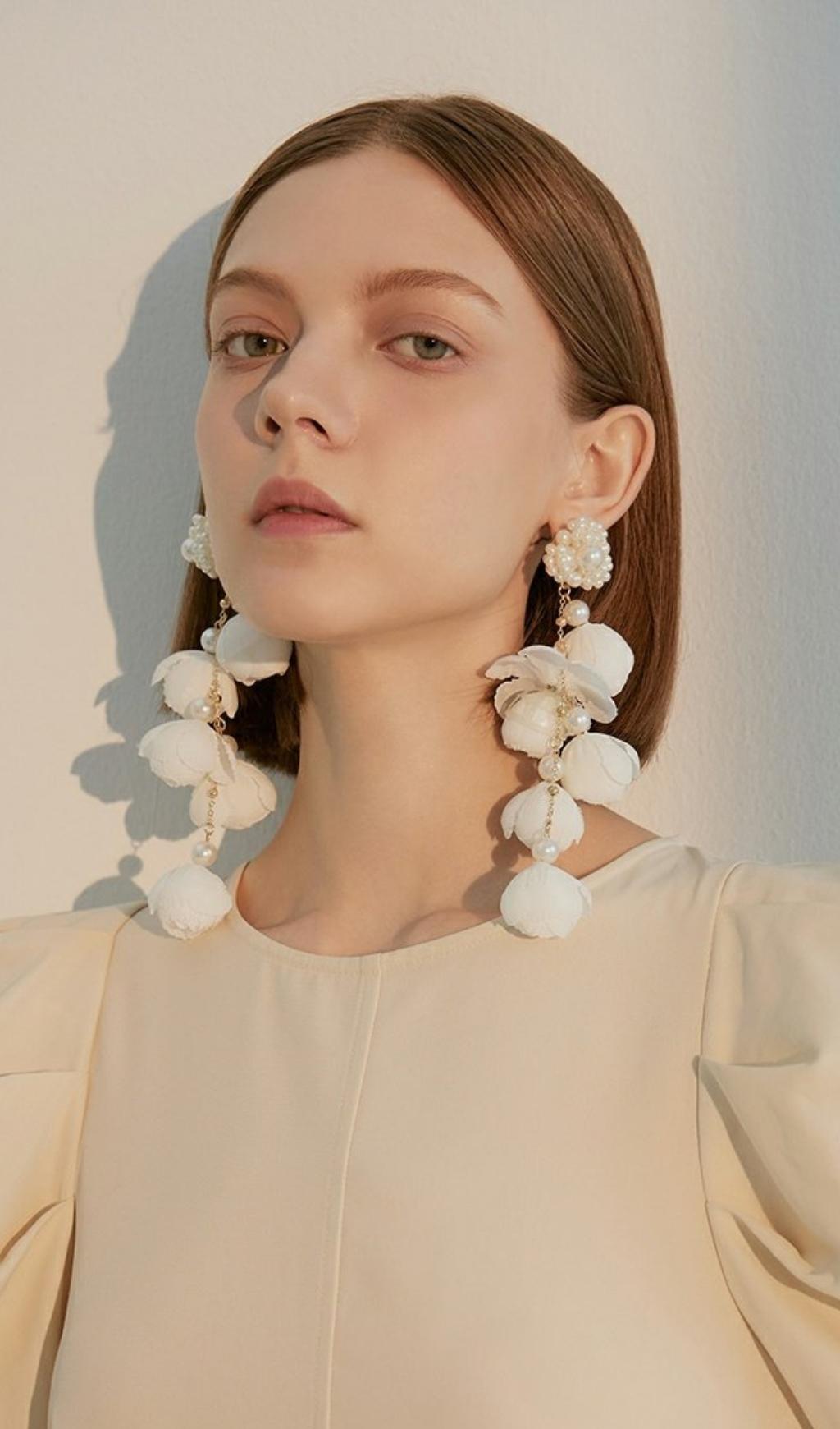 Alejandra White Pearl Flower Earrings Flowering Girl