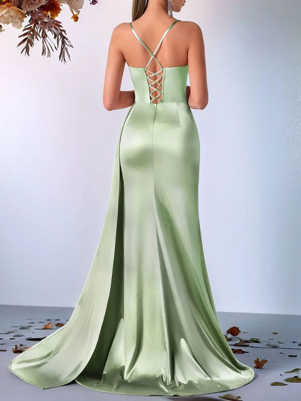 Maruca Spaghetti Ruched Slit Maxi Dress Flowering Girl