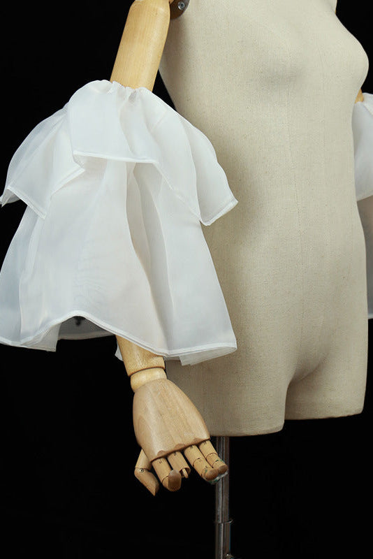 White Double Layer Ruffle Organza Detachable Bell Cuff Sleeves Flowering Girl