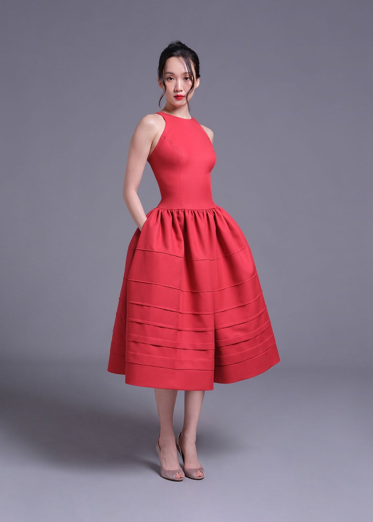 Berry Bell-Shaped Mini Dress In Red Flowering Girl