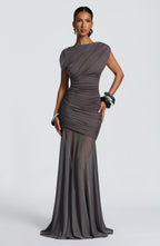 Eileen Ruched Sleeveless Maxi Dress - Charcoal Flowering Girl