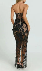 Strapless 3D Floral Mesh Maxi Dress Flowering Girl