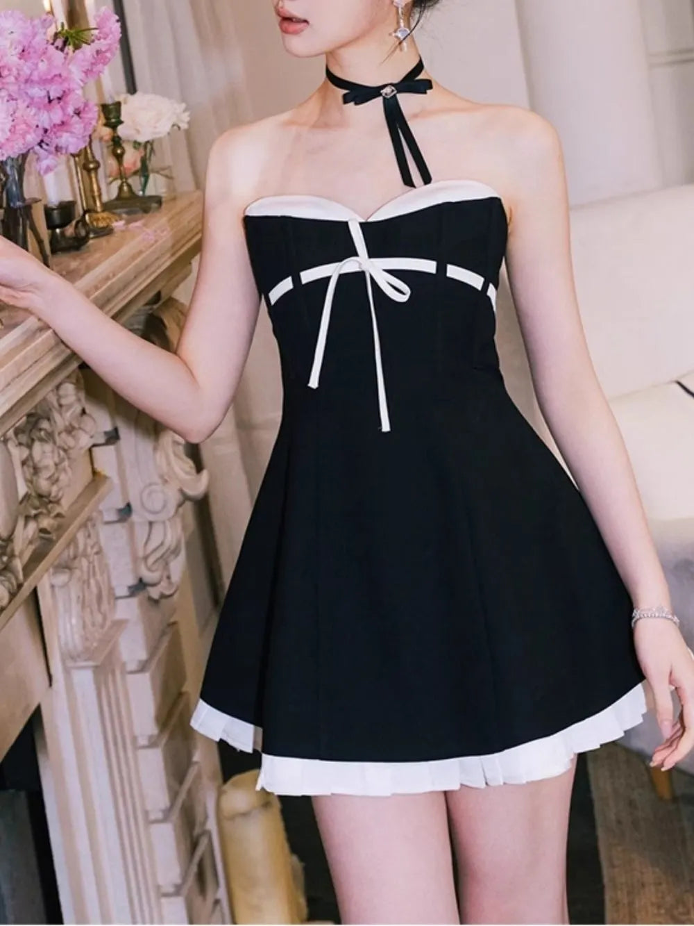 Malle Black Strapless Bow Mini Dress Flowering Girl