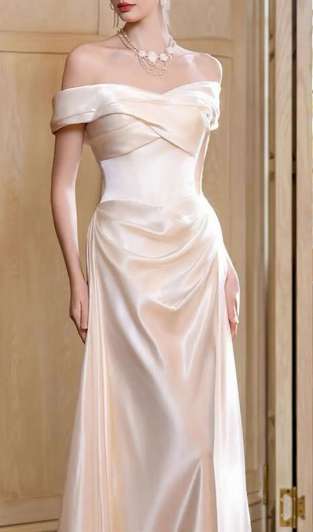Kaur White Satin Off-Shoulder Wedding Dress Flowering Girl