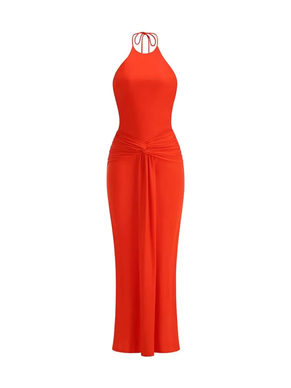 Maine Red Halter Backless Maxi Dress Flowering Girl