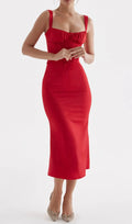 Red Lace Up Corset Midi Dress Flowering Girl