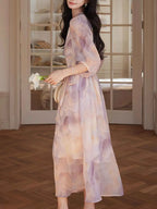 Phoenix Classic V-Neck Floral Printed Tie Dress Flowering Girl