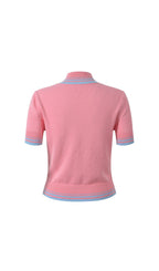 Pink Contrast Stripe Knit Top Flowering Girl
