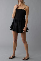 Ruffle Tiered Romper Mini Dress In Black Flowering Girl