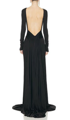 Iiona Black Backless Long Sleeve Maxi Dress Flowering Girl