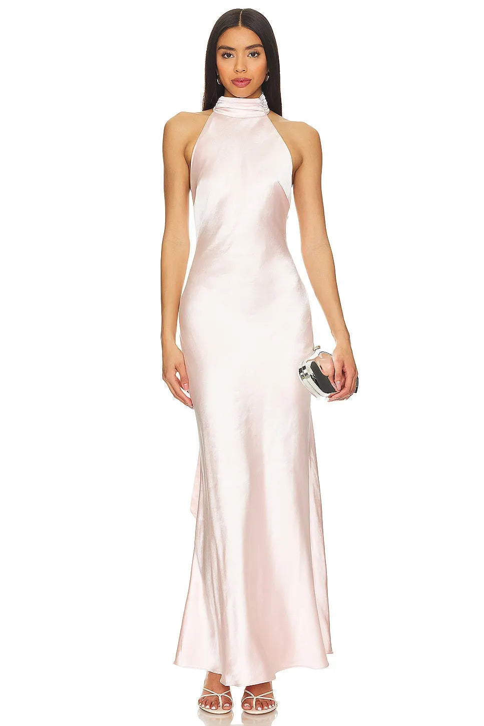 The 'Evianna' Satin Dress In Baby Pink Flowering Girl