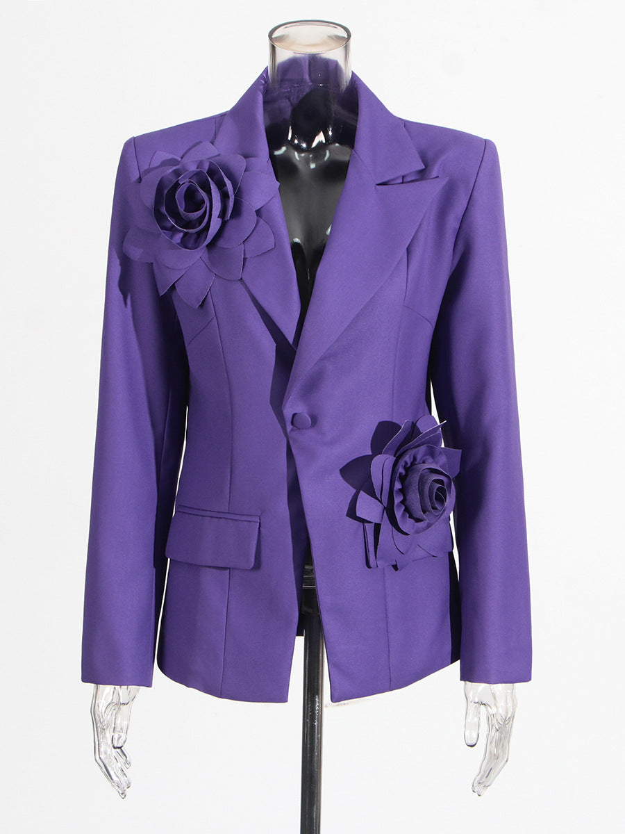 Aharon Flower Lapel Cross Blazer Flowering Girl