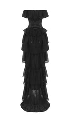 Angelie Black Ruffle Corset Maxi Dress Flowering Girl