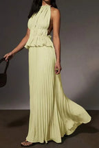 Halter Neck Pleated Maxi Dress Flowering Girl