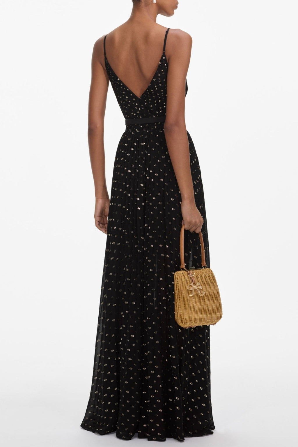 Lace Dot Belted Pleated Maxi Dress Flowering Girl