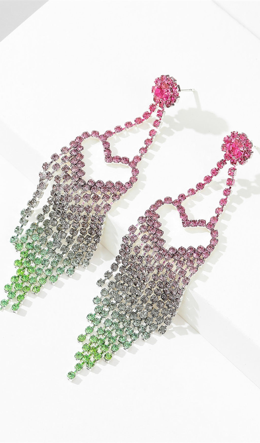 Demetra Rhinestone Heart Tassel Earrings Flowering Girl