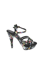 Kynthia Black Floral Printed Heels Flowering Girl