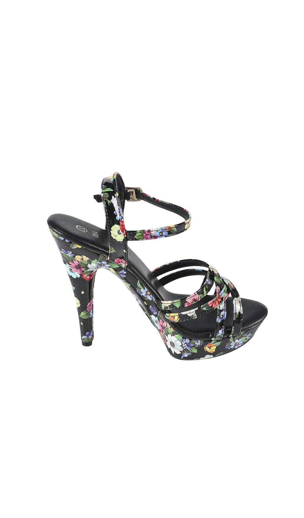 Kynthia Black Floral Printed Heels Flowering Girl