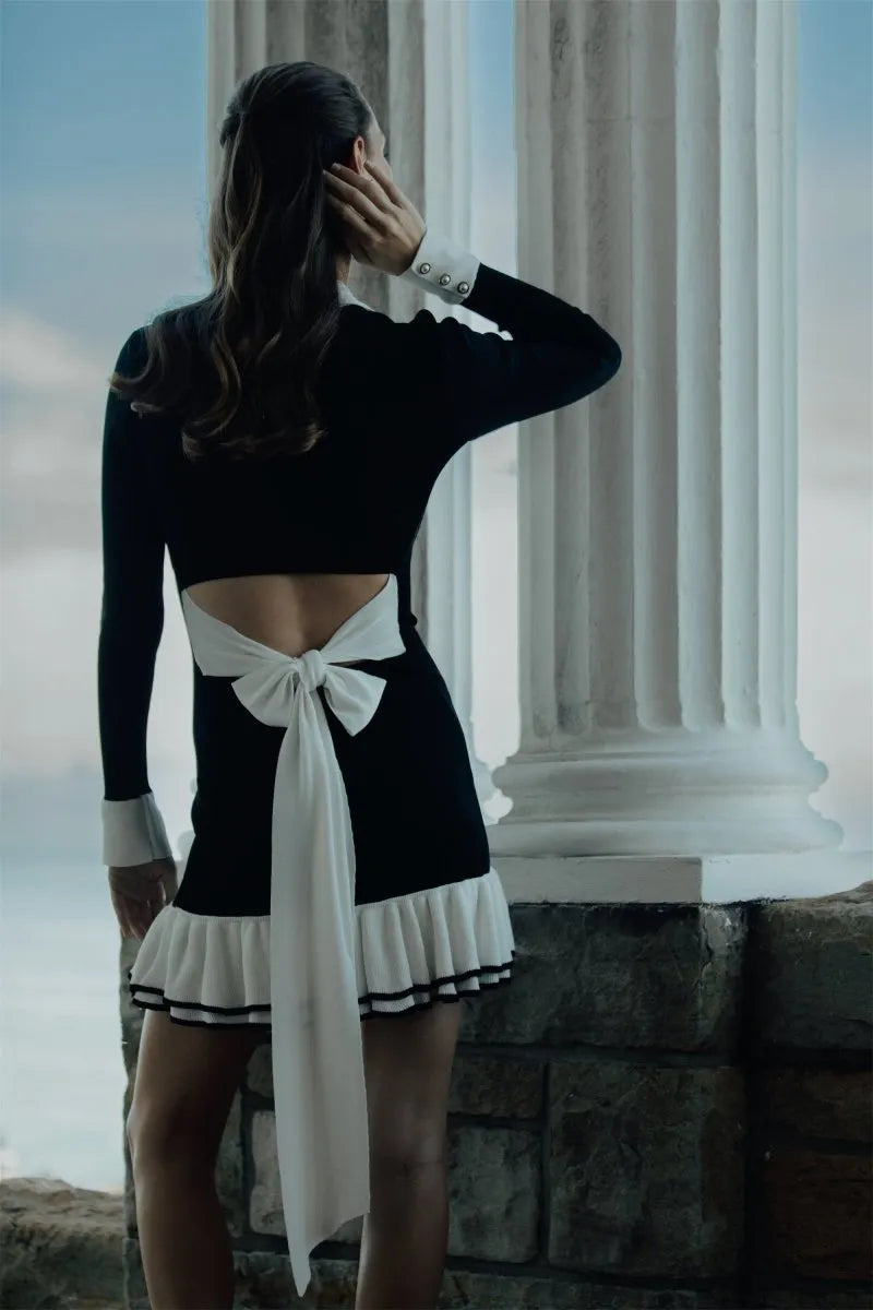 Alexia Contrast Ruffle Bow Mini Knit Dress Flowering Girl