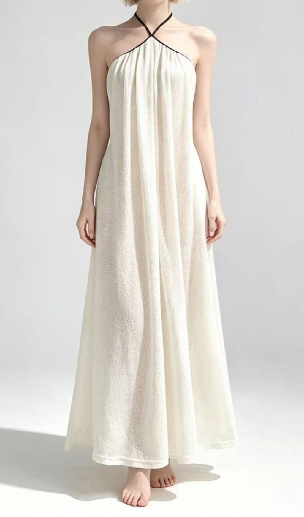Lauwdina Ivory Halter Maxi Dress Flowering Girl