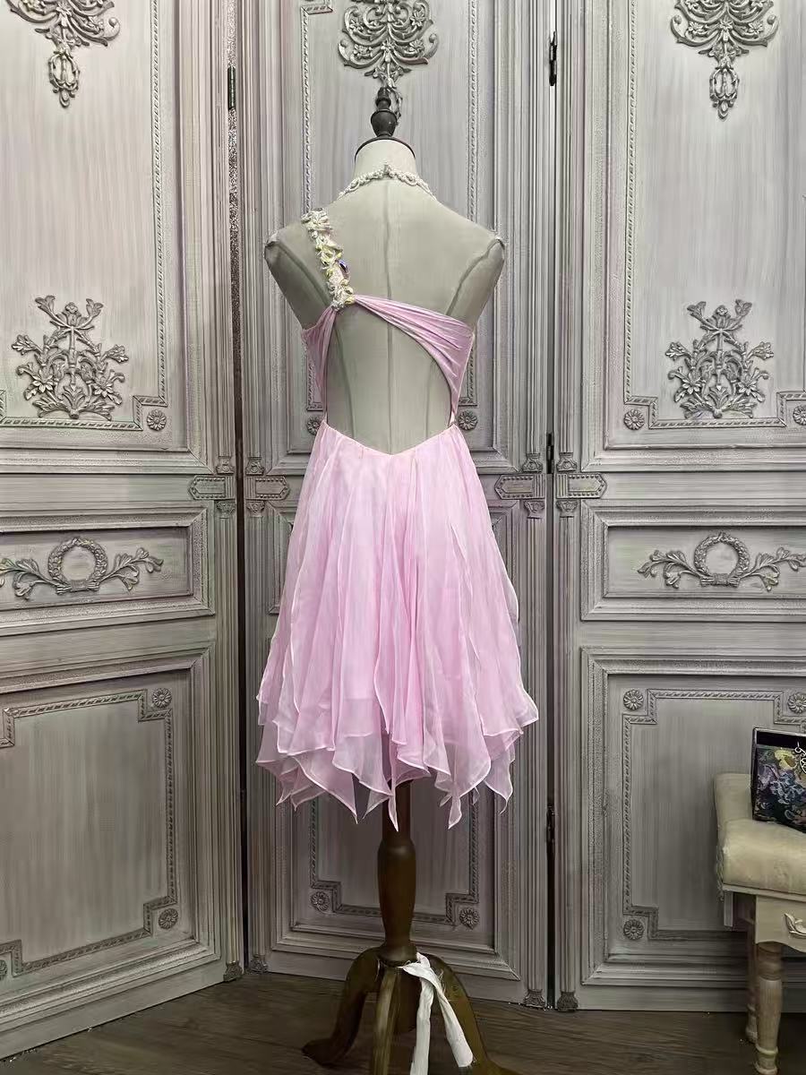 One-Shoulder Crystal Chiffon Party Dress Flowering Girl