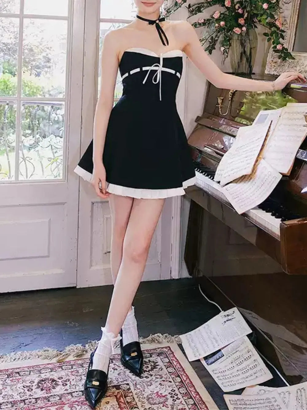 Malle Black Strapless Bow Mini Dress Flowering Girl