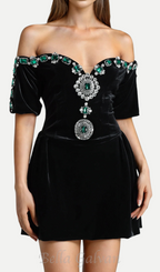 Crystal embellished strapless mini dress in black Flowering Girl