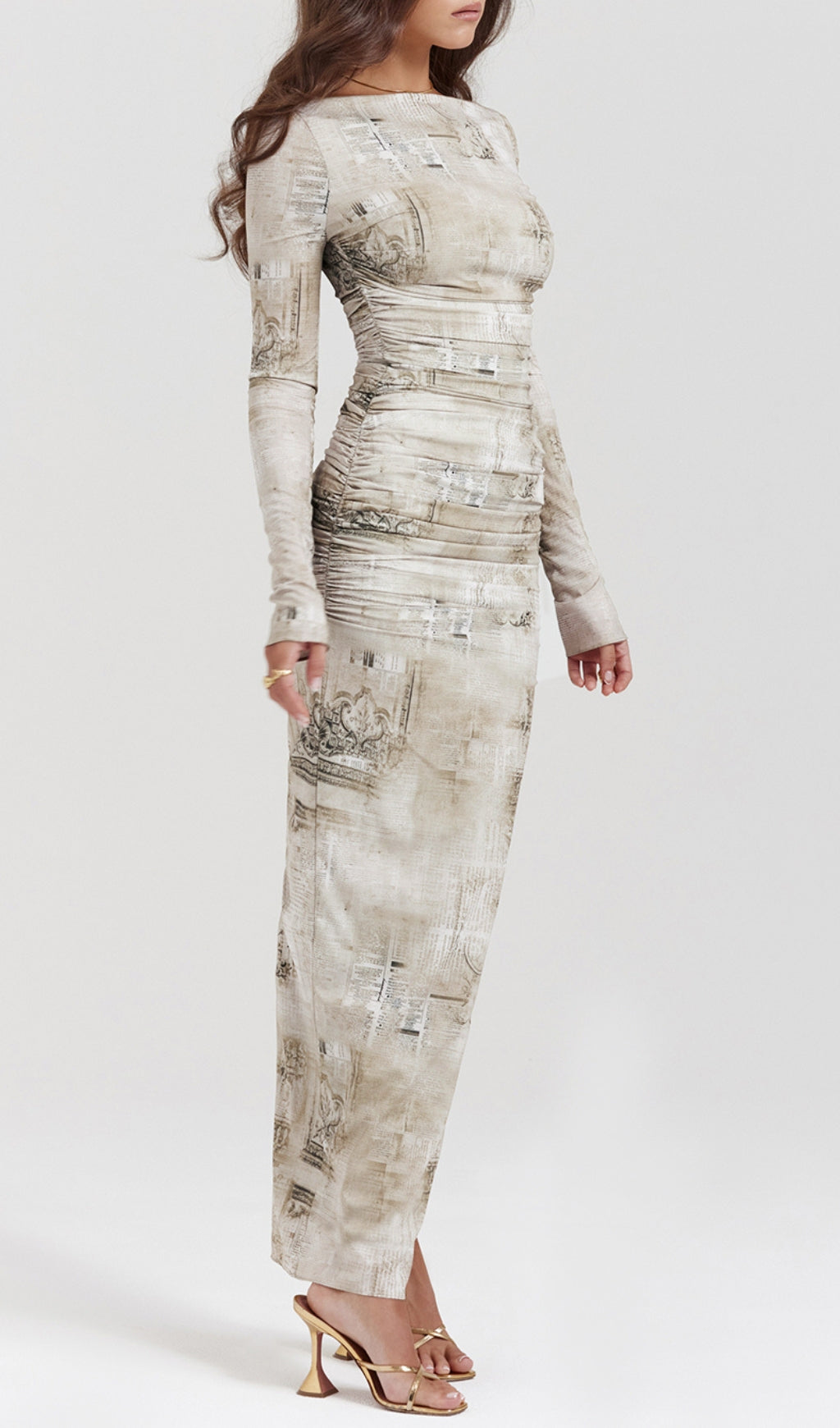 Printed Long Sleeve Midi Dress