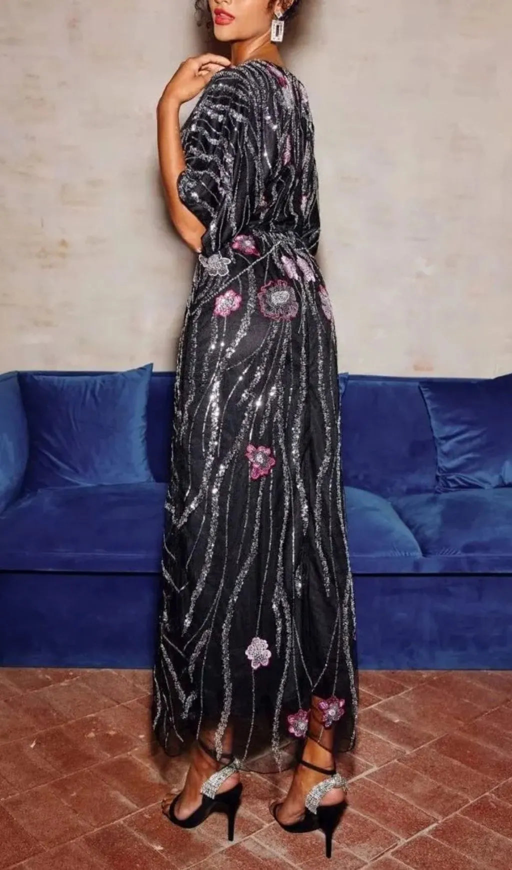 Doreen Floral Embroidered Sequins Maxi Dress - Black Flowering Girl