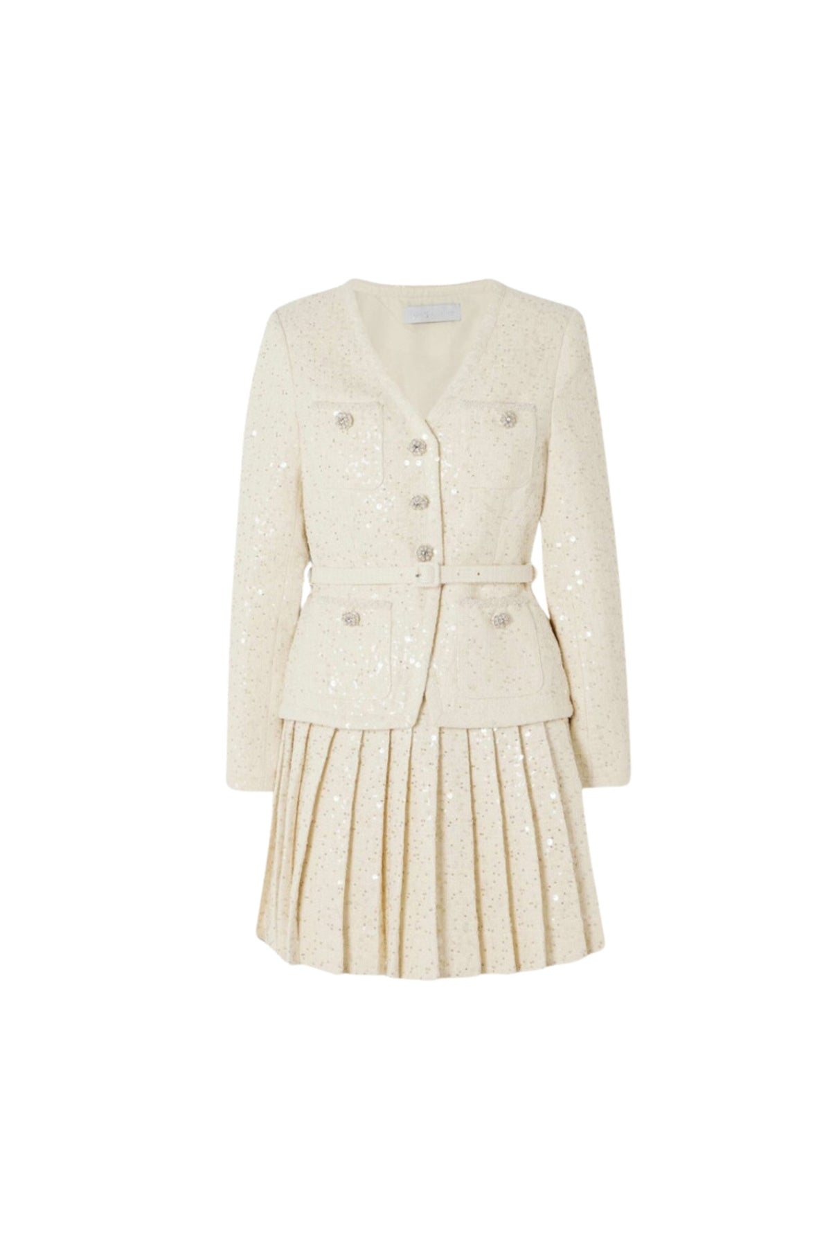 Cream Sequin Boucle Tailored Mini Dress Flowering Girl