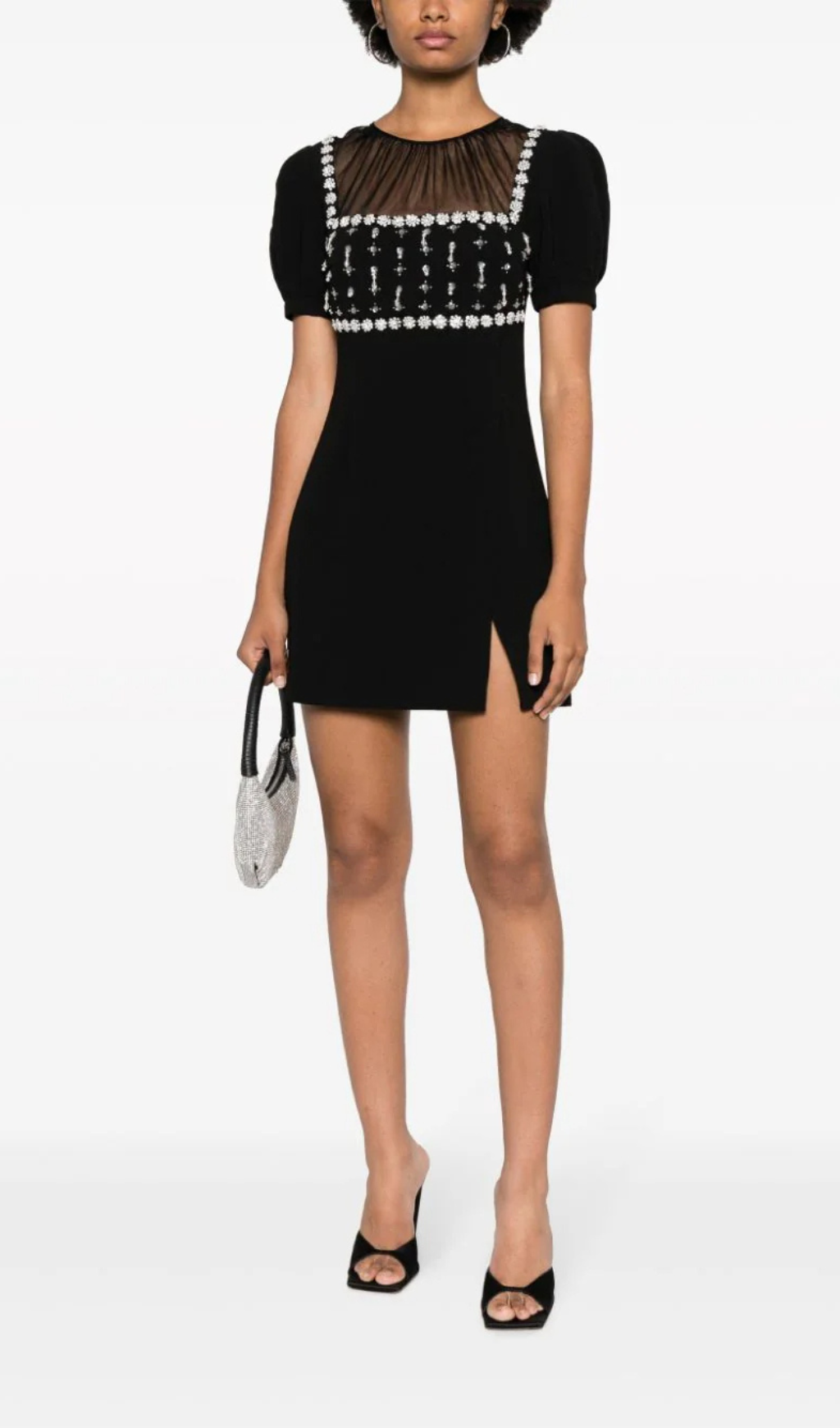 CREPE EMBELLISH MINI DRESS IN BLACK Flowering Girl