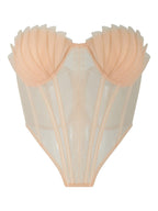 Shell Mesh Lace Up Corset Top In Beige Flowering Girl