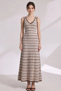 Beige Crochet-Style Knit A-Line Maxi Dress Flowering Girl