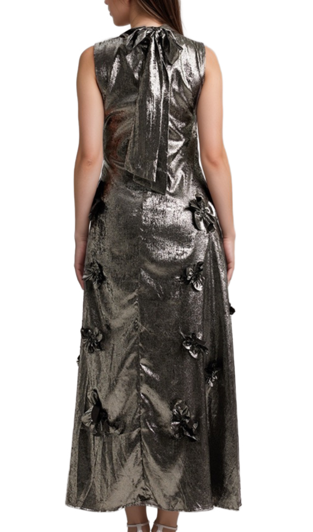 aditi 3d floral embellished maxi dress in grey Flowering Girl
