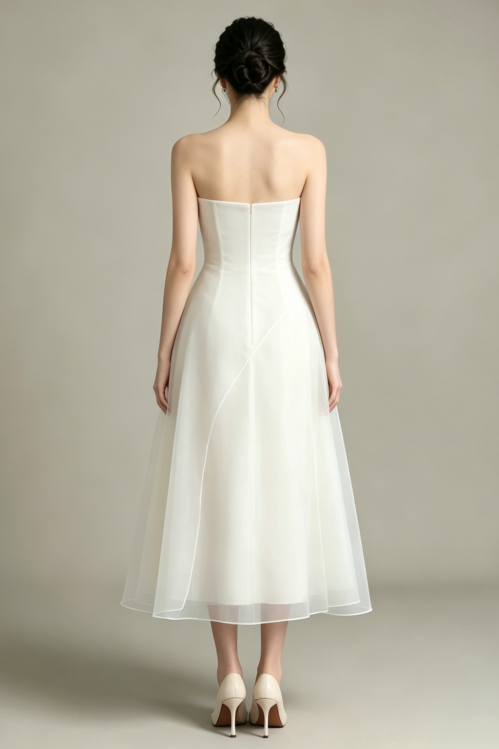 Strapless Layered Organza Midi Dress in white Flowering Girl