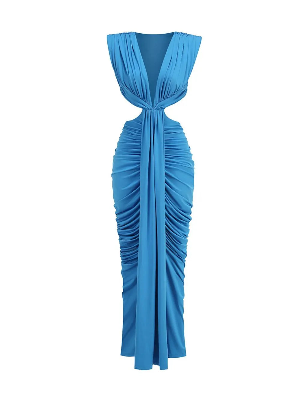 Mali Blue Ruched Cutout Maxi Dress Flowering Girl