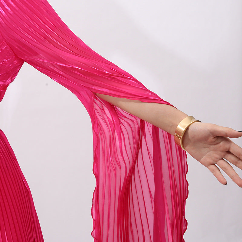 Hodaya Pleated Long Sleeve Maxi Dress Flowering Girl