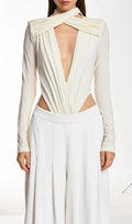 Dangela Long Sleeve Ruched Bodysuit Flowering Girl